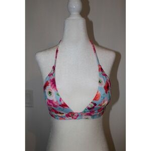 Victoria's Secret Floral Triangle Bikini Top Blue‎ Pink Halter Size Small NWT